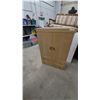 Image 1 : Mid-Century Modern Oak Veneer Cabinet with Two Doors, Two Drawers and Brass-Toned Pulls
