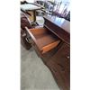 Image 7 : Traditional Dark Wood Serpentine Front Dresser with Oval Inlay and Multiple Drawers. 38”×70”×20”
