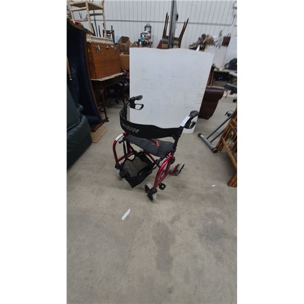 Handilite Xpress Lightweight Foldable Rollator with Red Frame, Black Seat and Mesh Storage Basket