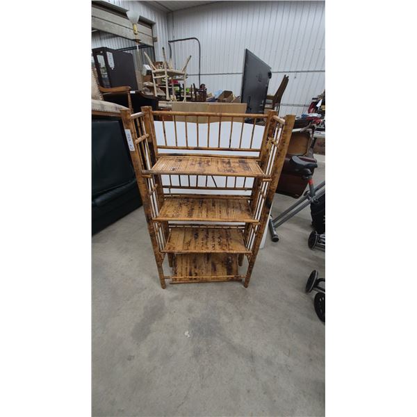 Vintage Four-Tier Bamboo Shelving Unit Étagère With Slatted Shelves. 51”×28”×12”