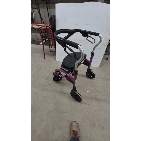 Rollator Four-Wheeled Mobility Walker in Purple with Padded Split Seat