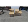 Image 1 : Pair of Mid-Century Modern Two-Tier Step End Tables, Light Wood-Grain Laminate, Tapered Legs