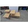 Image 2 : Pair of Mid-Century Modern Two-Tier Step End Tables, Light Wood-Grain Laminate, Tapered Legs