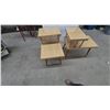 Image 4 : Pair of Mid-Century Modern Two-Tier Step End Tables, Light Wood-Grain Laminate, Tapered Legs