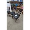 Image 4 : Dark-Stained Wooden Dining Set with Round Drop-Leaf Table 42” diameter 30” tall and Four Slat-Back