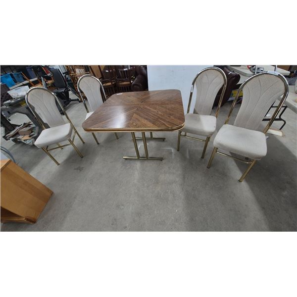 Vintage 1970s-80s Dinette Set, Laminate Top Table With Brass-Tone Base 30”×42”×42” and 4