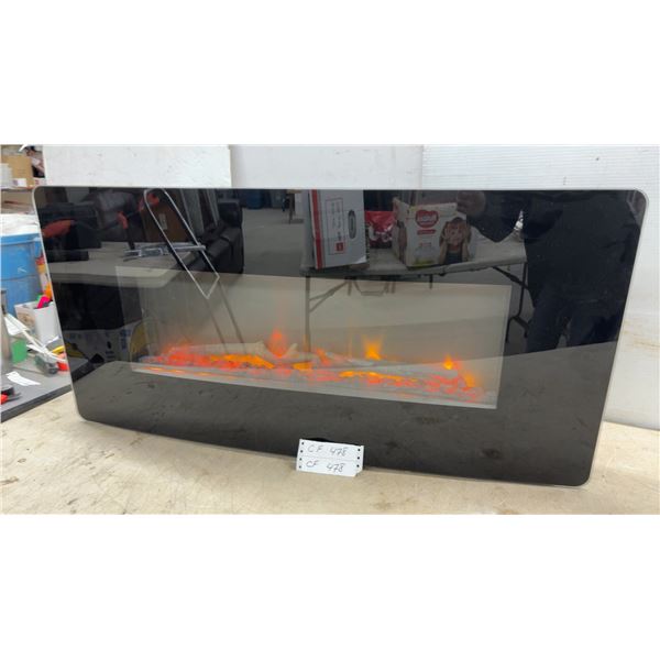Contemporary Curved Glass Electric Fireplace with LED Flame Effects and Log Bed, 17 1/2 × 36”