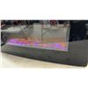 Image 3 : Contemporary Curved Glass Electric Fireplace with LED Flame Effects and Log Bed, 17 1/2 × 36”