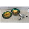 Image 1 : Alexanderwerk No. 10 Hand-Crank Meat Grinder and Iridescent Green and Gold Glass Bowl and Plate