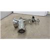 Image 6 : Alexanderwerk No. 10 Hand-Crank Meat Grinder and Iridescent Green and Gold Glass Bowl and Plate