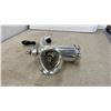 Image 7 : Alexanderwerk No. 10 Hand-Crank Meat Grinder and Iridescent Green and Gold Glass Bowl and Plate