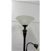Image 4 : Two-Light Torchiere Floor Lamp with Adjustable Reading Light, Dark Bronze Finish, Frosted Shades