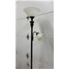 Image 5 : Two-Light Torchiere Floor Lamp with Adjustable Reading Light, Dark Bronze Finish, Frosted Shades