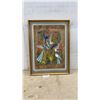 Image 1 : Framed Mexican Folk Art Painting with Birds and Rabbit, Gold Frame, 31 × 23”