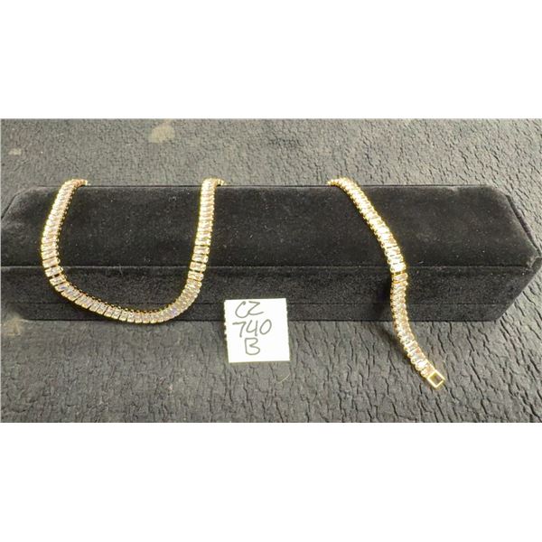 18K Gold Plated 5.0mm Emerald Cut Simulated Diamond Tennis Necklace, 17” Long