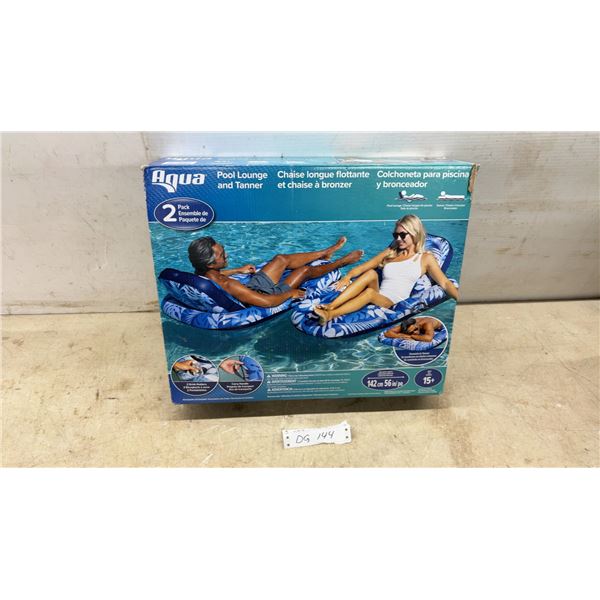 Aqua Pool Lounge and Tanner 2-Pack Inflatable Floats, 56”, Blue Leaf Pattern, Converts to Tanner