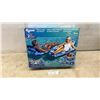 Image 1 : Aqua Pool Lounge and Tanner 2-Pack Inflatable Floats, 56”, Blue Leaf Pattern, Converts to Tanner