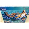Image 4 : Aqua Pool Lounge and Tanner 2-Pack Inflatable Floats, 56”, Blue Leaf Pattern, Converts to Tanner