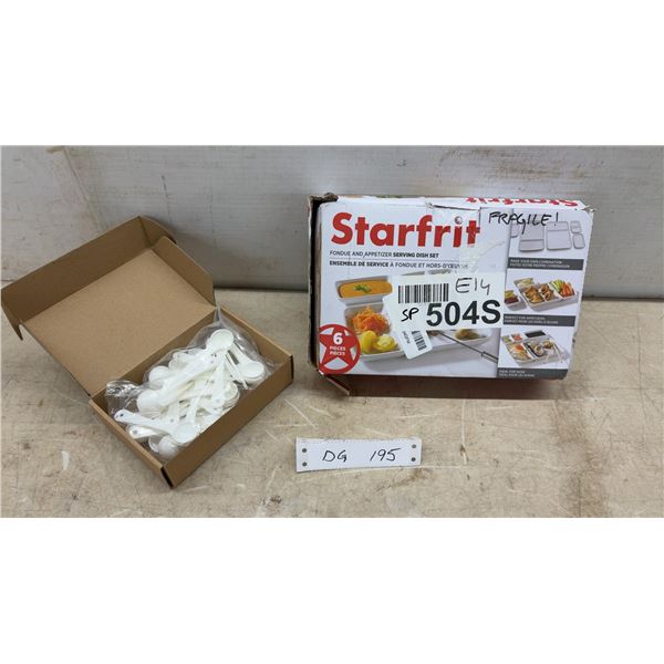 Starfrit Fondue and Appetizer 6-Piece Porcelain Serving Dish Set and Plastic Scoops