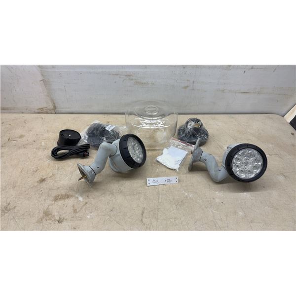 Pair of Gray Adjustable LED Marine Spot Lights. Light Fixture with Glass Globe