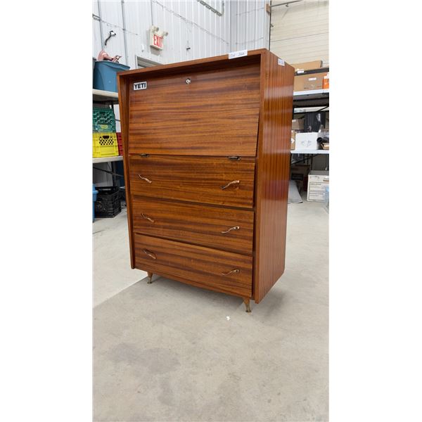 Vintage Mid-Century Modern Teak Secretary Desk with Drop-Down Writing Surface and 3 Drawers, 50 ×