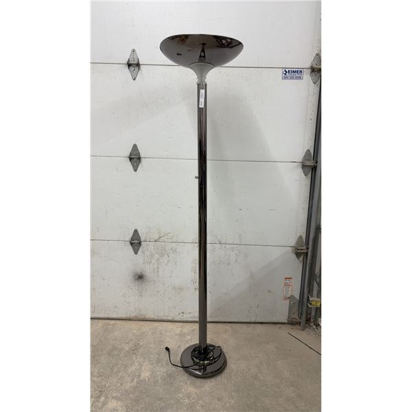 Chrome Torchiere Floor Lamp with Reflective Bowl Shade and Ribbed Housing