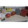 Image 1 : Vintage Metal Fuel Cans Including Red All-Purpose Gasoline Can and 3 Jerry Cans