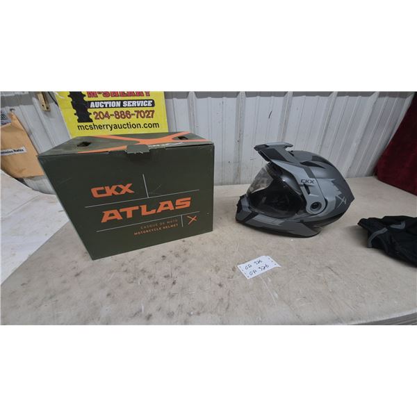 New CKX Atlas X Adventure Motorcycle Helmet, Grey with Black Accents, in Original Box. Size XL