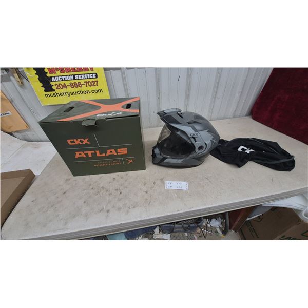 New CKX Atlas Adventure/Dual-Sport Motorcycle Helmet, Grey and Black, with Box and Bag, Size Large