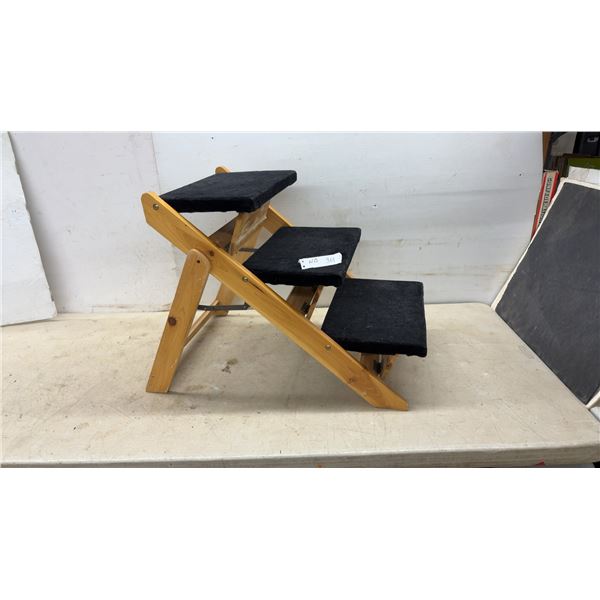 Foldable Wooden Convertible Pet Stair and Ramp with Three Black Padded Steps