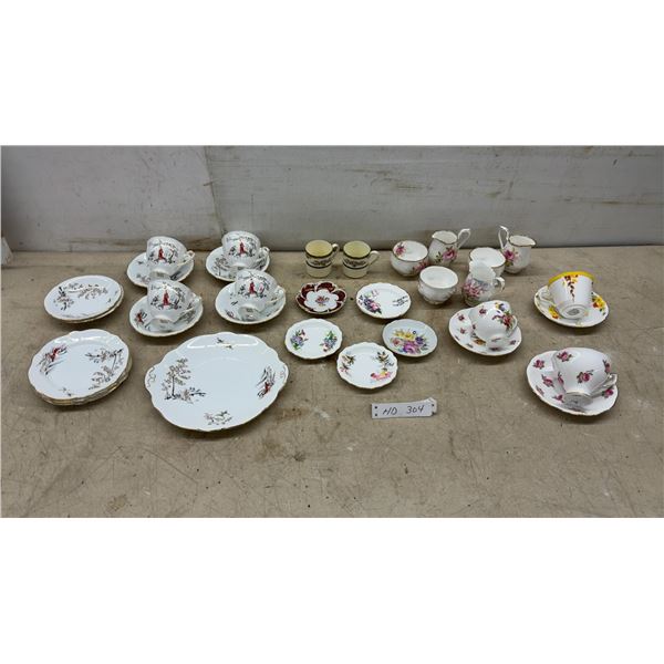 Assorted Vintage English Bone China Teacups, Saucers, Plates, Creamers, Sugar Bowls