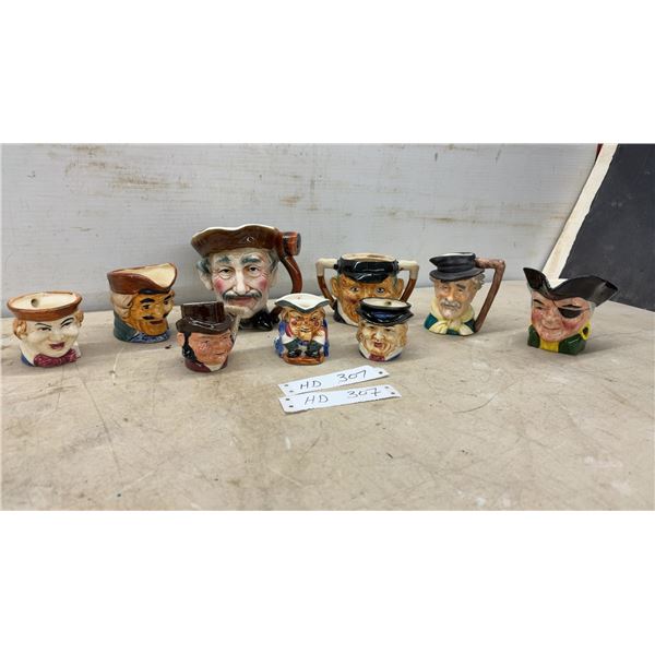 Nine Ceramic Character Toby Mugs, Various Figures and Sizes