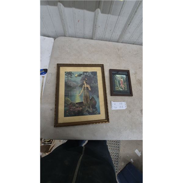 Vintage Framed Prints, Native American Woman by Moonlit Lake and Woman by Waterfall