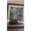 Image 3 : Vintage Framed Prints, Native American Woman by Moonlit Lake and Woman by Waterfall