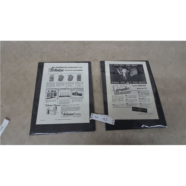 Vintage Drive-In Equipment magazine Advertisements: 1959 Ballantyne and 1950 Simplex In-A-Car