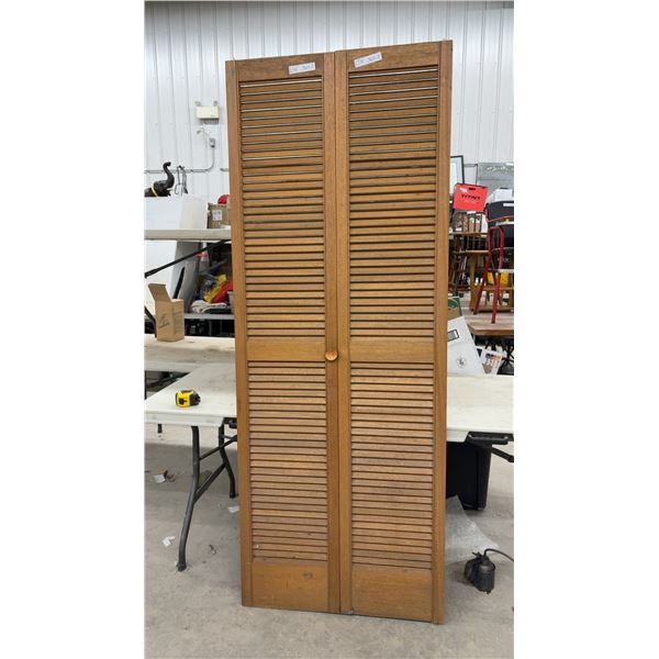 Two Pairs Louvered Wooden Bi-Fold Closet Doors, 78 × 29 3/4” and 78 × 17 1/2”