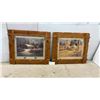 Image 1 : Pair of Rustic Wood Framed Western Prints, Cabin Winter Scene and Teepee Autumn Landscape, 22 × 26