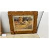 Image 3 : Pair of Rustic Wood Framed Western Prints, Cabin Winter Scene and Teepee Autumn Landscape, 22 × 26