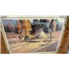 Image 5 : Pair of Rustic Wood Framed Western Prints, Cabin Winter Scene and Teepee Autumn Landscape, 22 × 26
