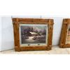 Image 6 : Pair of Rustic Wood Framed Western Prints, Cabin Winter Scene and Teepee Autumn Landscape, 22 × 26