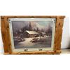 Image 9 : Pair of Rustic Wood Framed Western Prints, Cabin Winter Scene and Teepee Autumn Landscape, 22 × 26