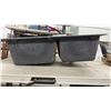 Image 2 : Dark Grey Composite Granite Double-Basin Drop-In Kitchen Sink with Offset Bowls and Low Divide
