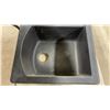 Image 3 : Dark Grey Composite Granite Double-Basin Drop-In Kitchen Sink with Offset Bowls and Low Divide
