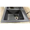 Image 4 : Dark Grey Composite Granite Double-Basin Drop-In Kitchen Sink with Offset Bowls and Low Divide