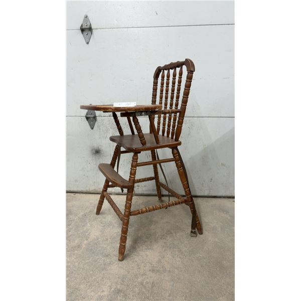 Antique Wooden Spindle High Chair with Pull-Off Tray