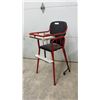 Image 1 : Vintage Mid-Century Child's High Chair, Red Tubular Metal Frame with Black Vinyl Upholstery
