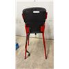 Image 2 : Vintage Mid-Century Child's High Chair, Red Tubular Metal Frame with Black Vinyl Upholstery