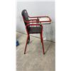 Image 3 : Vintage Mid-Century Child's High Chair, Red Tubular Metal Frame with Black Vinyl Upholstery