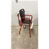 Image 4 : Vintage Mid-Century Child's High Chair, Red Tubular Metal Frame with Black Vinyl Upholstery