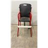 Image 5 : Vintage Mid-Century Child's High Chair, Red Tubular Metal Frame with Black Vinyl Upholstery